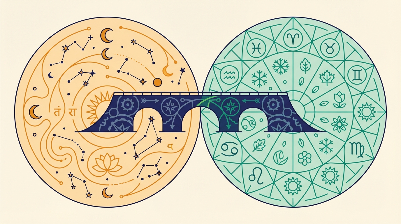 Vedic and Western astrology systems compared side by side